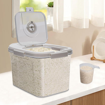 22lb Rice Storage Container with Timer & Measuring Cup, Large Airtight Grain Dispenser White | BPA-Free Pet Food Flour Bin for Kitchen Pantry