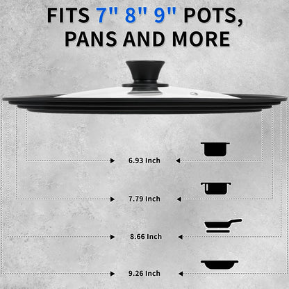 Universal Lid for Pots, Pans and Skillets - Tempered Glass Lid with Heat Resistant Silicone Rim Fits 10" - 12" Diameter Cookware, Replacement Lid for Frying Pan and Cast Iron Skillet(10"11"12")