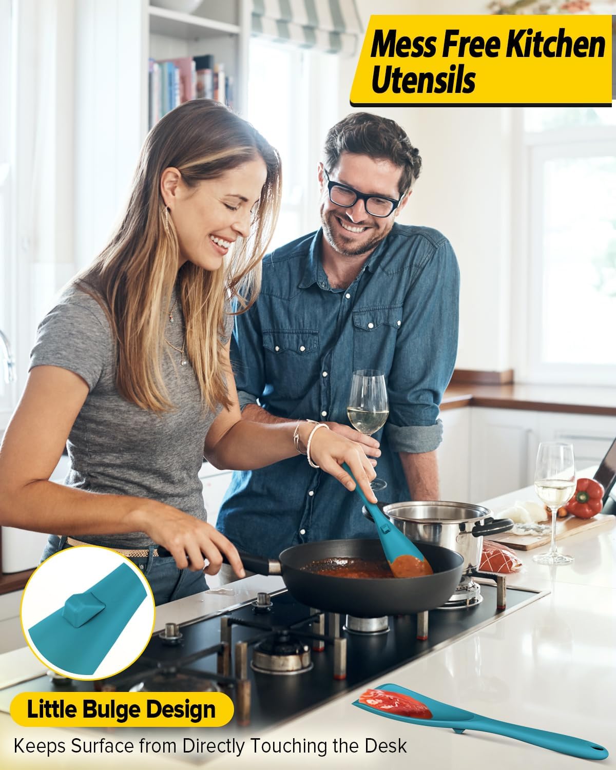 Pack of 2 Cooking Spoons for Non Stick Cookware, Multifunction Spatula Spoon BPA-Free, One-Piece Design, Suitable for Scooping, Scraping, Serving and Mixing(BLACK-GRAY)