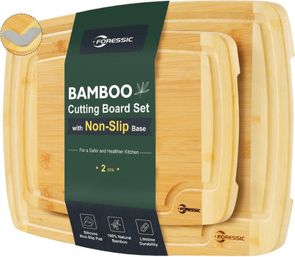 Wood Cutting Board Carbonized Bamboo Set With Smooth Surface Set 4 Packs with Non Slip Feet Holder and Over Sink Solid Thick Durable Wood Charcuterie Cheese Serving Tray Kitchen Gadgets (Carbonized)