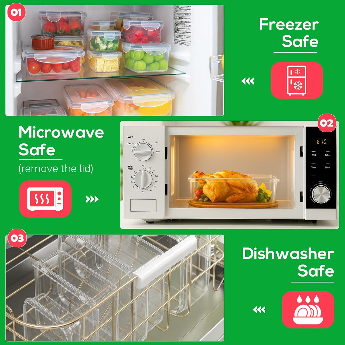 50 PCS Thicker Food Storage Containers with Lids, Clear Stackable Airtight Leakproof Reusable Plastic Meal Prep Container Set for Kitchen Storage/ Lunch, Fridge/ Microwave Safe with Labels&Pen