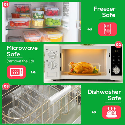 50 PCS Thicker Food Storage Containers with Lids, Clear Stackable Airtight Leakproof Reusable Plastic Meal Prep Container Set for Kitchen Storage/ Lunch, Fridge/ Microwave Safe with Labels&Pen