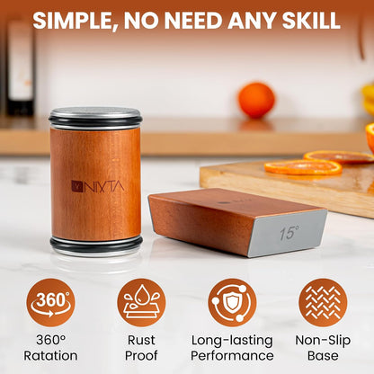 Nixta Rolling Knife Sharpener Kit – 3-Stage Manual Knife Sharpener for Kitchen, Chef & Serrated Knives – Knives Sharpener with Non-Slip Base – Knife Sharpening Kit