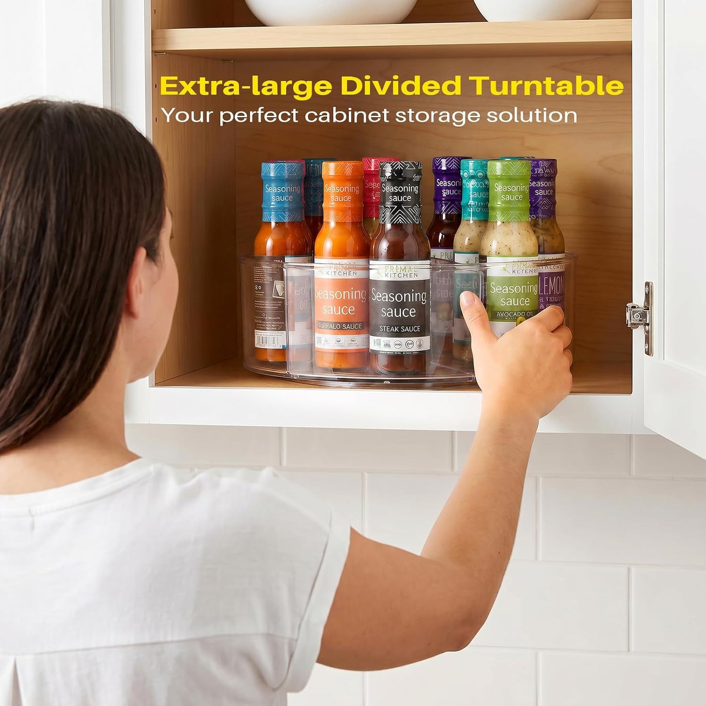 2 Pack Lazy Susan Organizer, 9 inch Rotating Storage Organizer with 4 Removable Bins, Lazy Susan Turntable Organizer for Fridge, Kitchen, Vanity, Cabinet