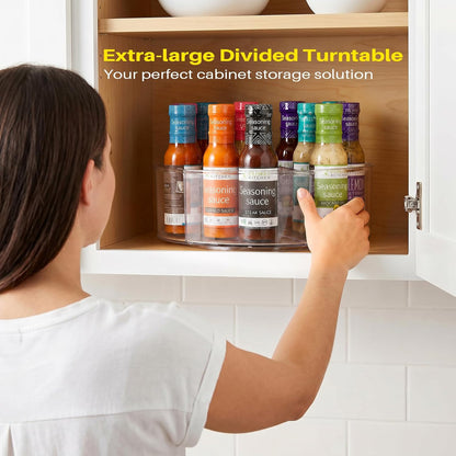 2 Pack Lazy Susan Organizer, 9 inch Rotating Storage Organizer with 4 Removable Bins, Lazy Susan Turntable Organizer for Fridge, Kitchen, Vanity, Cabinet