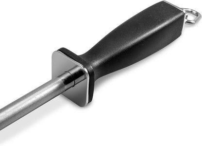 12-Inch Knife Sharpening Rod, Fine Carbon Honing Steel, Black Handle