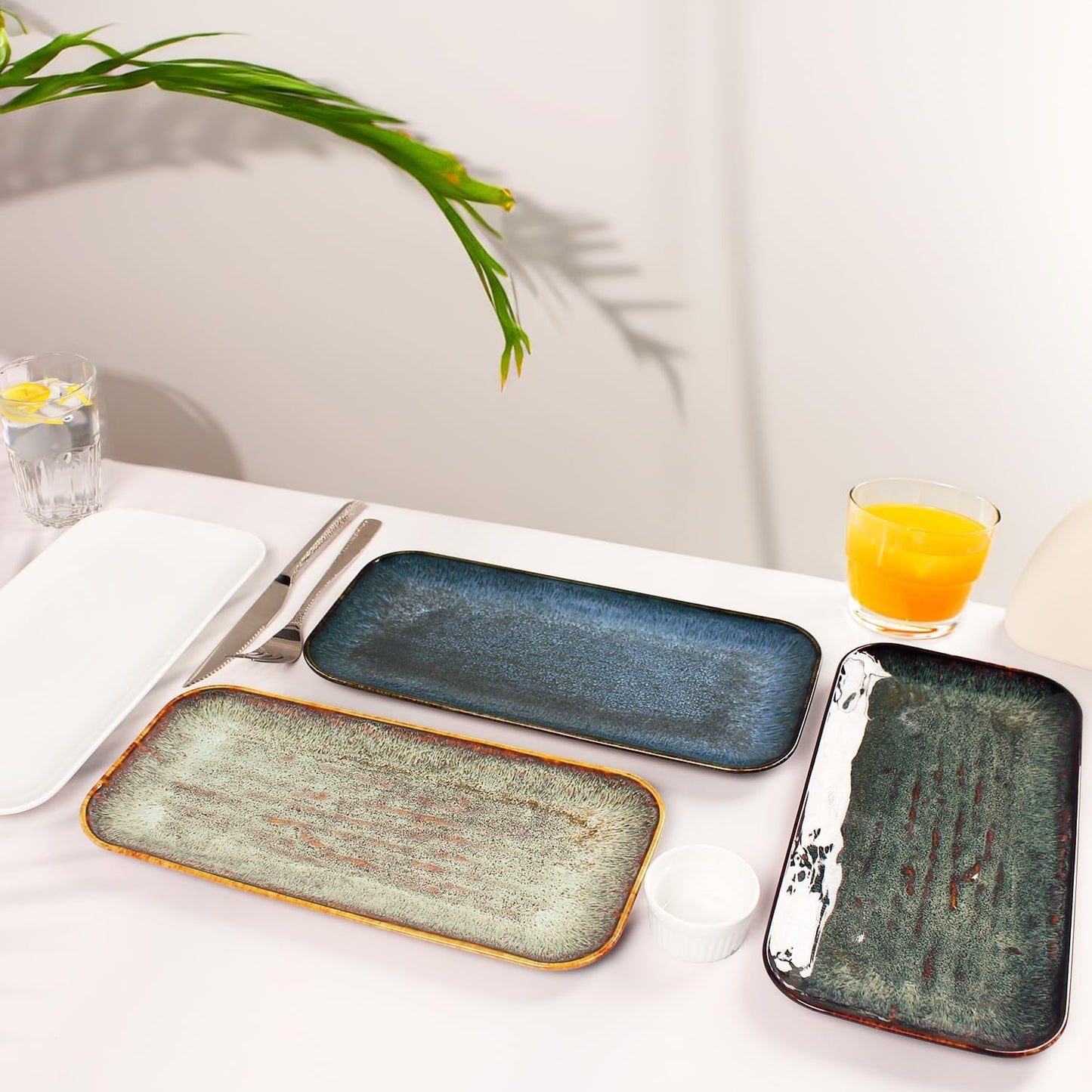 Porcelain Plate Set Large Serving Tray Set of 4, Reusable Serving Platters for Party Food, Cookie, Appetizer, Charcuterie, Snack, Dessert Display,Stackable Kitchen Dish 14.4 INCH