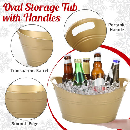 Norme 24 Pcs Oval Storage Tub with Handles, 4.5l Plastic Ice Buckets Bulk for Wine Beer Champagne Drink Cooler Beverage Storage Tub for Parties BBQ Weddings Party Outdoor Celebration(Blue & Red)