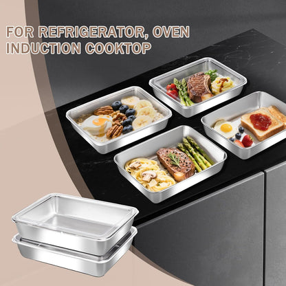 6-Pack Stainless Steel Food Storage Containers with ClearLids - Stackable Metal Meal Prep Boxes for Lunches, Leftovers & Kitchen Organization, BPA-Free & Dishwasher Safe（73oz/10X7.68X2.1）