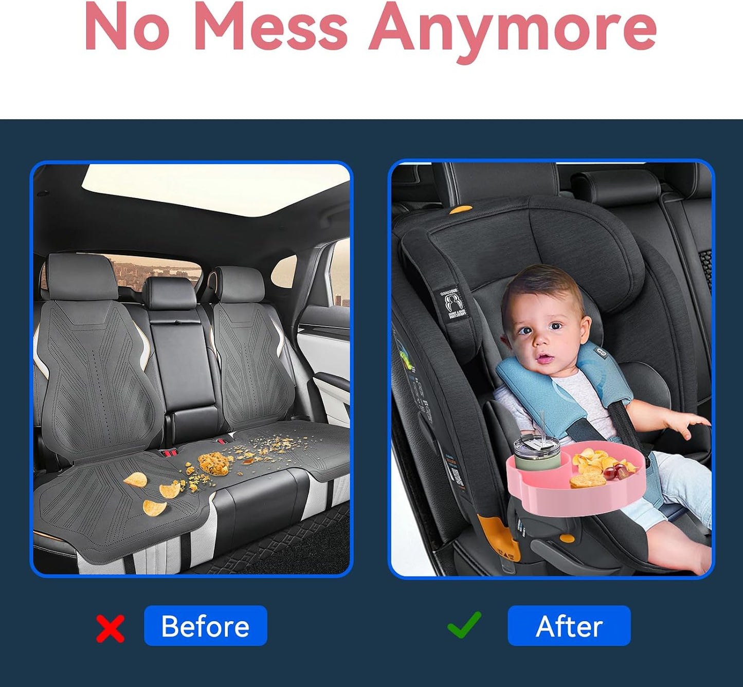 [2 Packs Blue & Pink] Kids Car Seat Tray, Travel Tray with Cup Holder for Toddler Baby, Kids Car Seat Food Snack Organizer for Road Trip, Stroller snack Organizer Travel Must Haves Toddler Must Haves