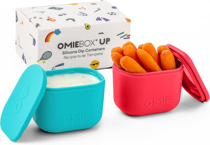 OmieBox (2 pack) Leakproof Dips Containers To Go, Salad Dressing Container, Condiment Container with Lids - Food Safe Silicone - 4 ounces (Blue/Lime)