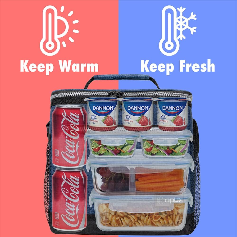 opux Insulated Lunch Box Men Women, Lunch Bag for Work School, Leakproof Soft Cooler Tote Adult, Large Lunch Pail Kids Boys Girls, Picnic Beach Food Bag with Shoulder Strap, Purple Floral