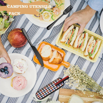 Portable Travel Utensils Set, 18/8 Stainless Steel 3 PCS Cutlery Set Including Knife Fork and Spoon, Reusable Travel Silverware Set with Case for Lunch Box Camping School Office