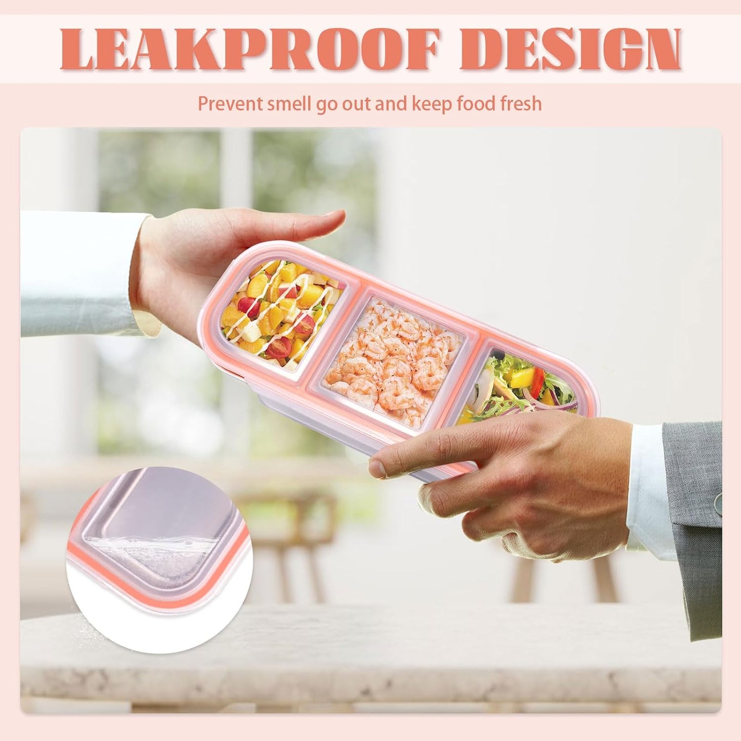 Snack Containers with Leakproof Lids, 3 Compartment Lunchable Meal Prep Containers Reusable 18/8 Stainless Steel, Stackable Food Storage Bento Lunch Box, 4 Pack