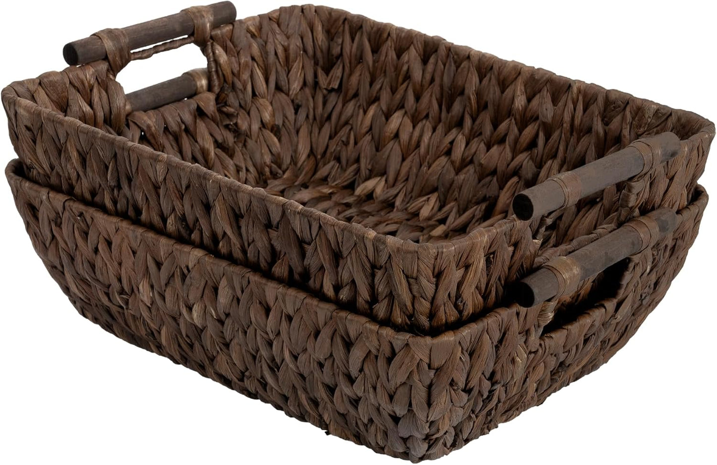 StorageWorks Hand-Woven Storage Baskets with Wooden Handles, Water Hyacinth Wicker Baskets for Organizing, 2 Pack