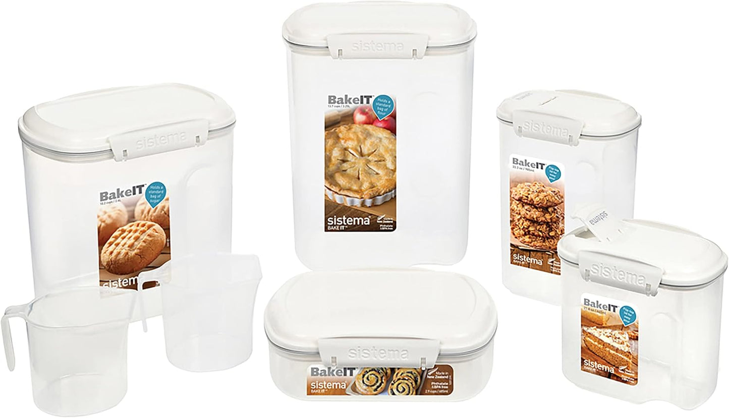 Sistema Flour and Sugar Storage Containers for Pantry with Lids and Measuring Cup, Dishwasher Safe, 13.7-Cup, White