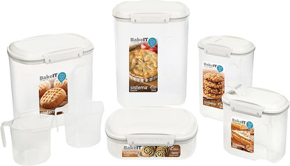 Sistema Flour and Sugar Storage Containers for Pantry with Lids and Measuring Cup, Dishwasher Safe, 13.7-Cup, White