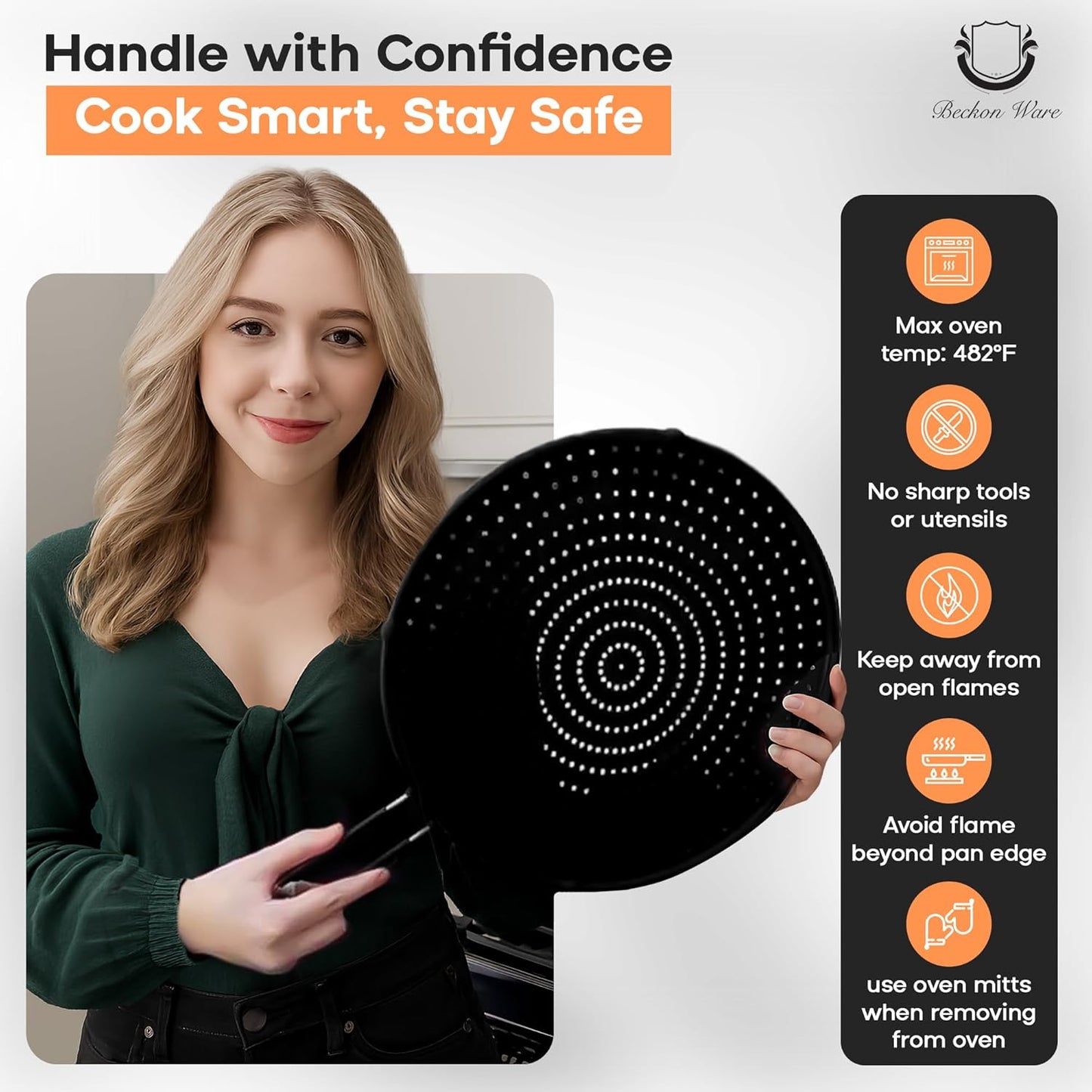 13-Inch Splatter Screen for Frying Pan - Silicone Grease Splatter Guard for 12"-13" Panss - |USA Brand|, Black | oven safe