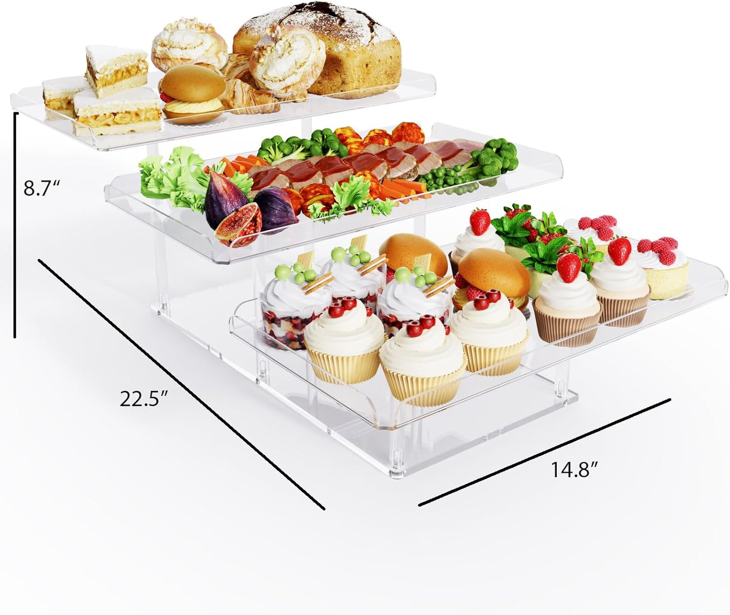 Bakzon 3 Piece Cupcake Stand, Acrylic Dessert Table Display Set, Clear Square Serving Trays for Birthday, Wedding, Baby Shower