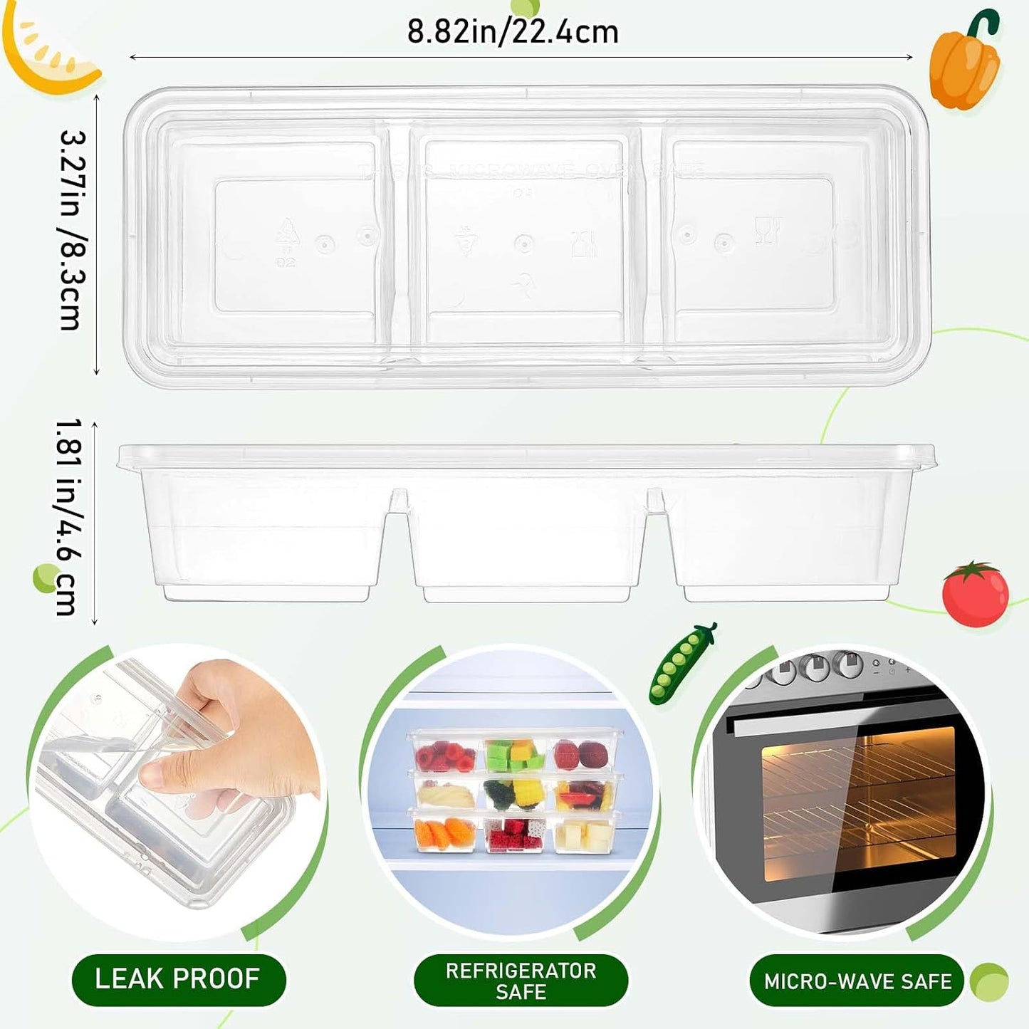 Hushee 10 Pack 17 oz Small Meal Prep Containers with 3 Compartments Snack Containers with Lid Disposable Plastic Bento Box Travel Lunch Food Boxes Stackable for Office Picnic (Mint Green)