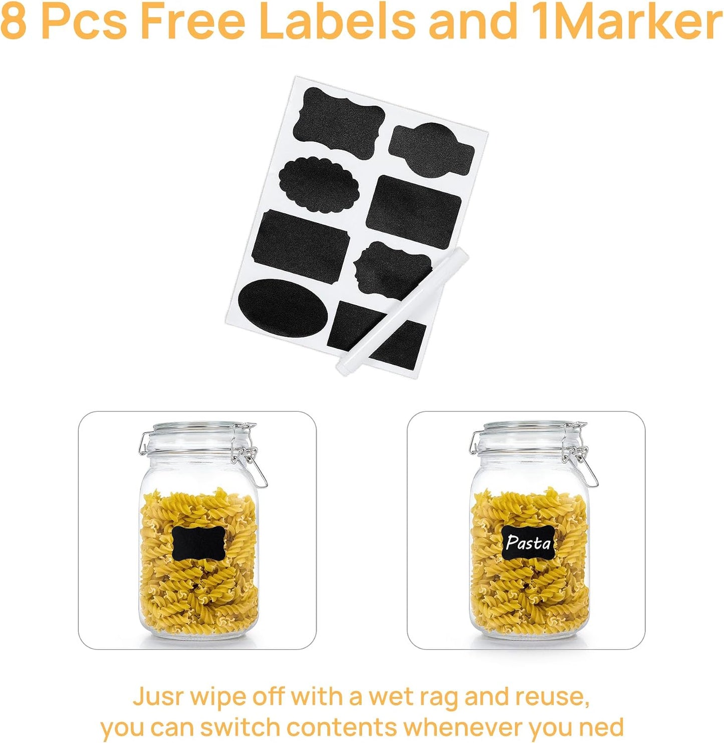 CHEFSTORY 50oz Airtight Glass Jars with Lids, 3 PCS Food Storage Canister for Kitchen & Pantry Organization, Square Mason Jar Containers for Storing Sugar, Flour, Cereal,Coffee,Cookies