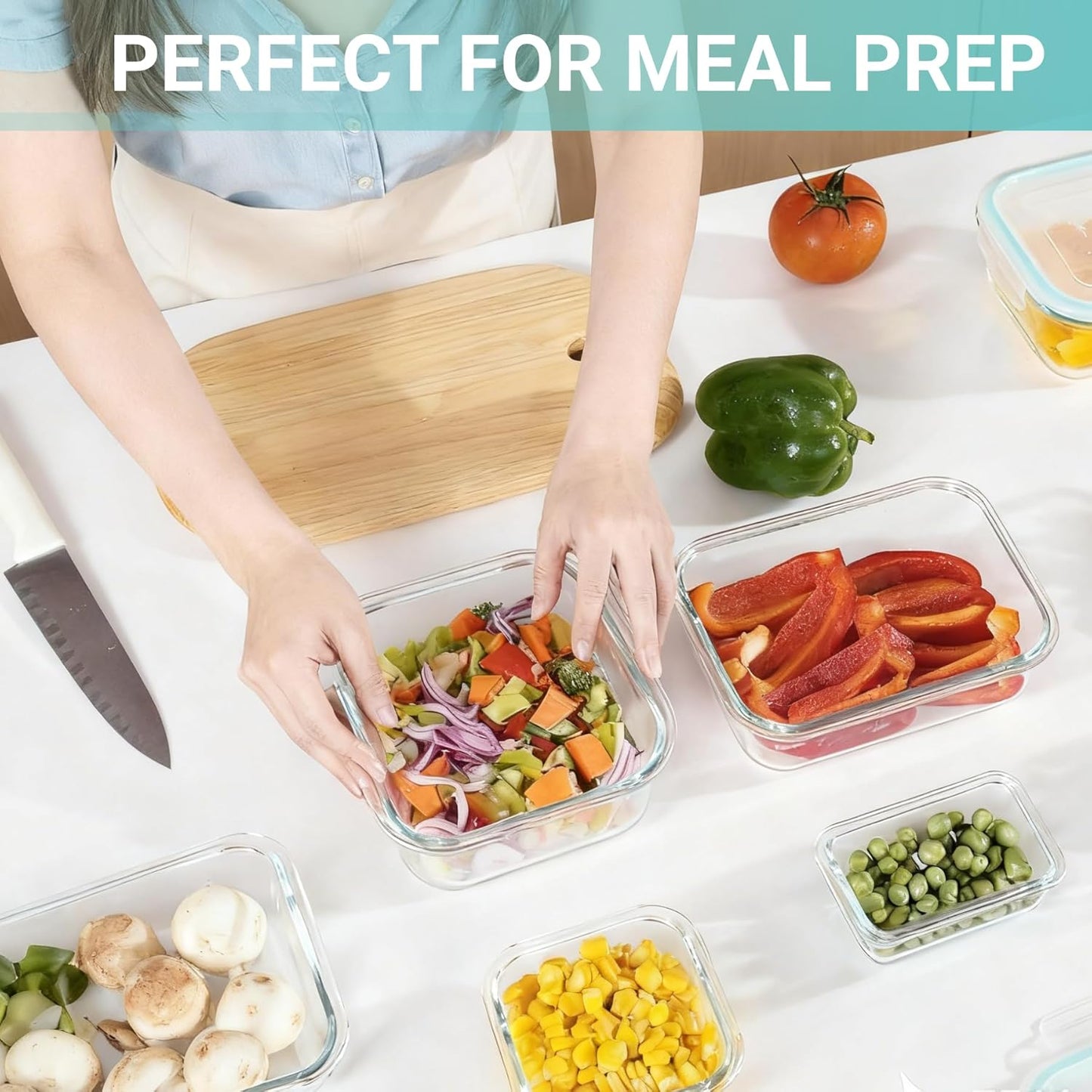 UNITED FLAMES 8-Piece Glass Food Storage Containers with Airtight Lids - High Borosilicate Glass Meal Prep Set - Oven, Microwave, & Freezer Safe - Leak-Proof Lunch Boxes for Kitchen, Office & Pantry