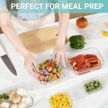 UNITED FLAMES 8-Piece Glass Food Storage Containers with Airtight Lids - High Borosilicate Glass Meal Prep Set - Oven, Microwave, & Freezer Safe - Leak-Proof Lunch Boxes for Kitchen, Office & Pantry