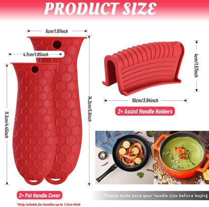4 Pack Silicone Hot Handle Holder Cover Cast Iron Handle Cover Silicone Pot Holders Heat Resistant Assist Pan Handle Sleeve Non-Slip Pot Handle Covers for Cast Iron Skillet Metal Pan(Black)