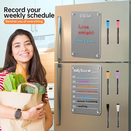 Magnetic Calendar for Refrigerator，Fridge Calendar for Weekly Calendar Set， Includes 6 Dry Erase Markers, 1 Towel,8 Magnetic Column Silicone Pads，House Must Haves