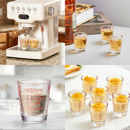 GLASKEY Shot Glasses Measuring Cup Set - 2 Pack Espresso Shot Glasses with Precise Measurement Marks,Heavy Duty Glass,Dishwasher Safe,Perfect for Coffee,Cocktails and Kitchen Use (Black & Red)