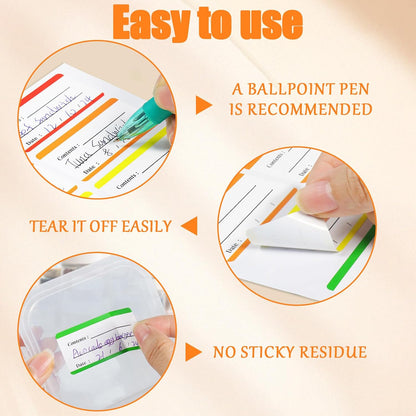 100Pcs Food Storage Labels, Removable Labels, Writable Kitchen Stickers Easy Clean, Color-Coded Blank Date Label for Containers, Meal Prep, Jar