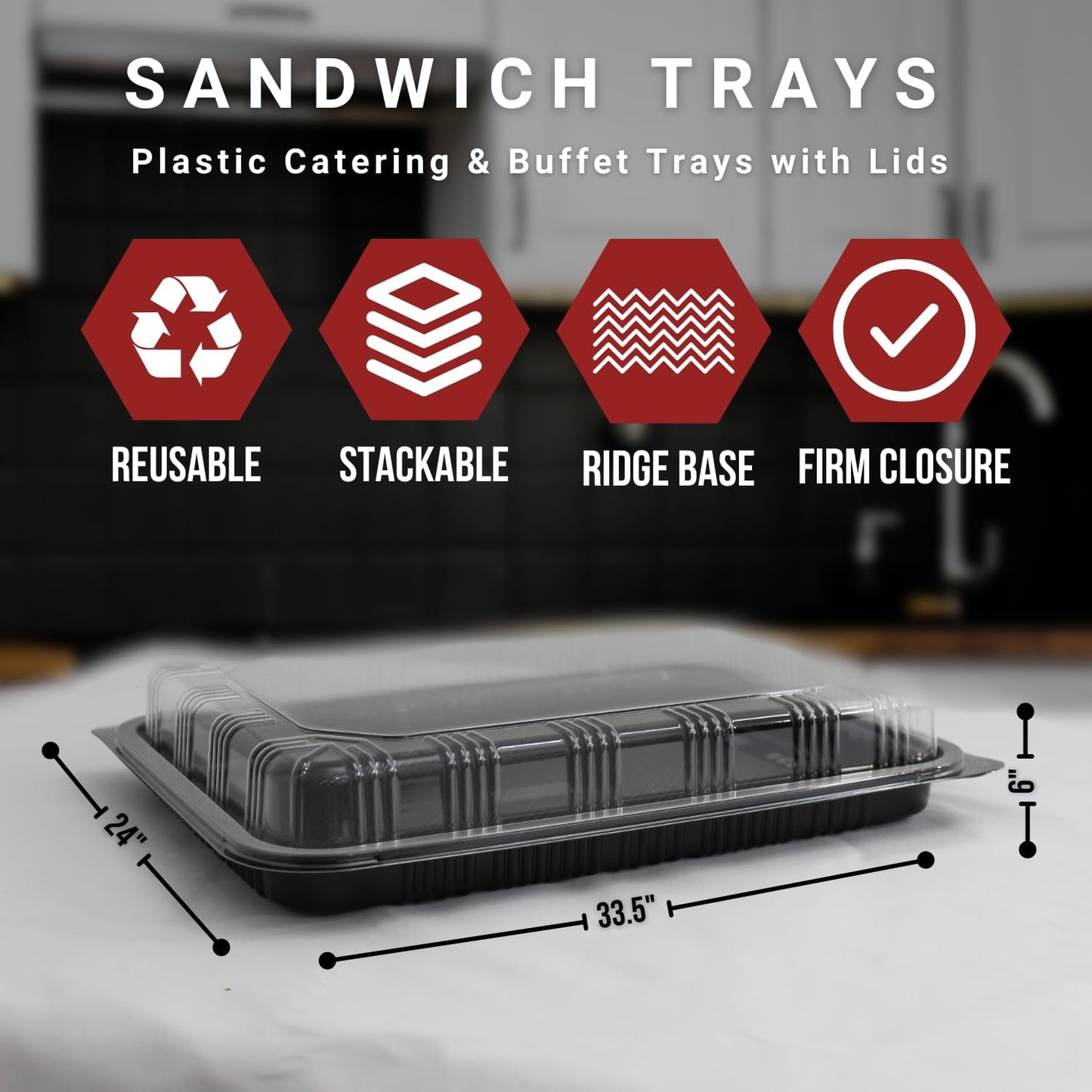 6 Pack Catering Trays with Lid – 13" Serving Trays with Lids - Reusable Serving Platter With Lid for Catering, Buffet, Picnics & Events – Party Trays With Lids (13.39 × 9.84 × 2.95 inch)
