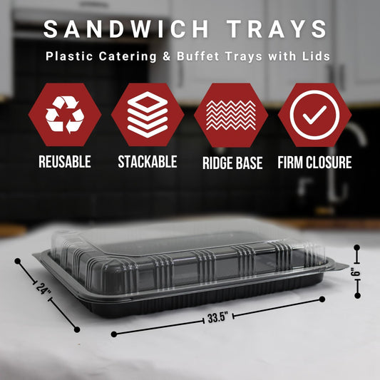 6 Pack Catering Trays with Lid – 13" Serving Trays with Lids - Reusable Serving Platter With Lid for Catering, Buffet, Picnics & Events – Party Trays With Lids (13.39 × 9.84 × 2.95 inch)