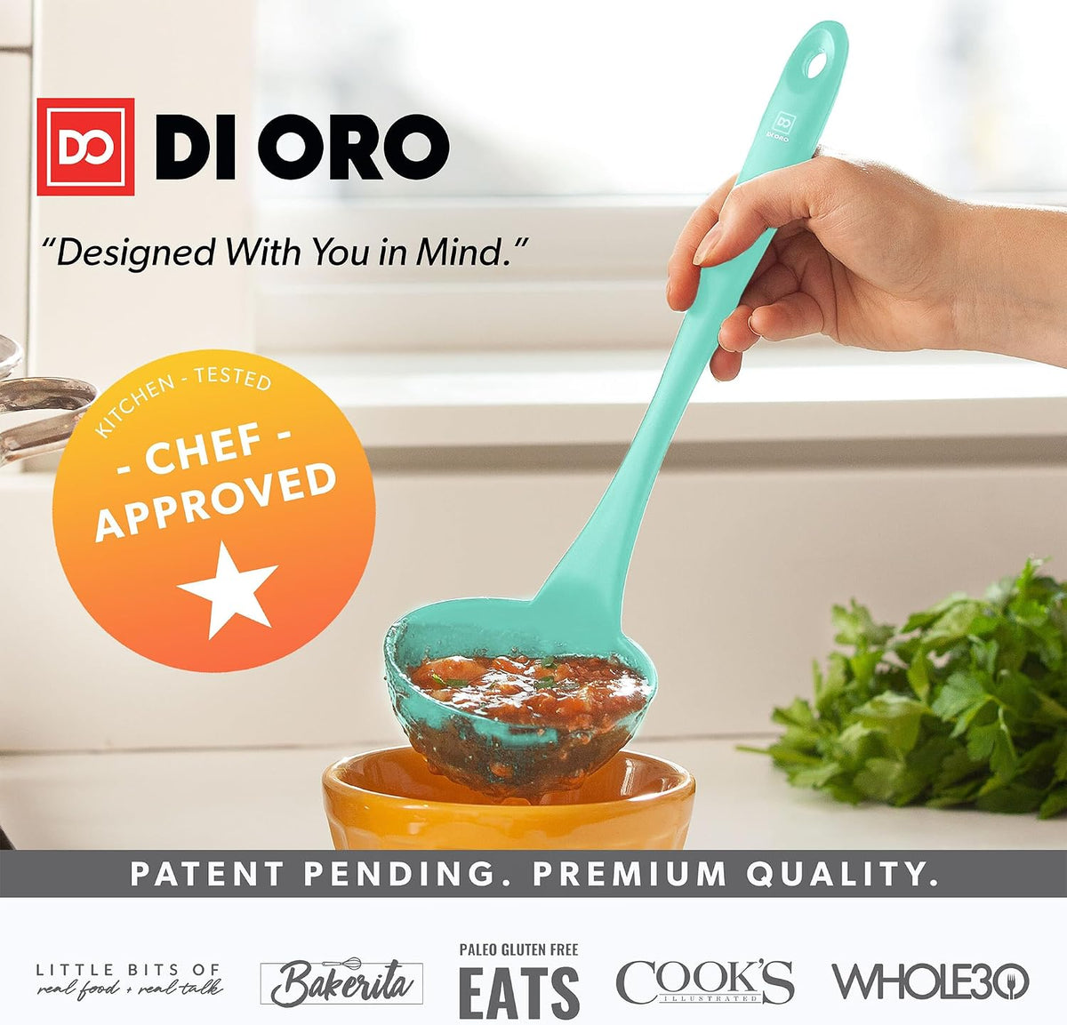 DI ORO Silicone Ladle - Soup & Serving, 600F Heat Resistant, Black