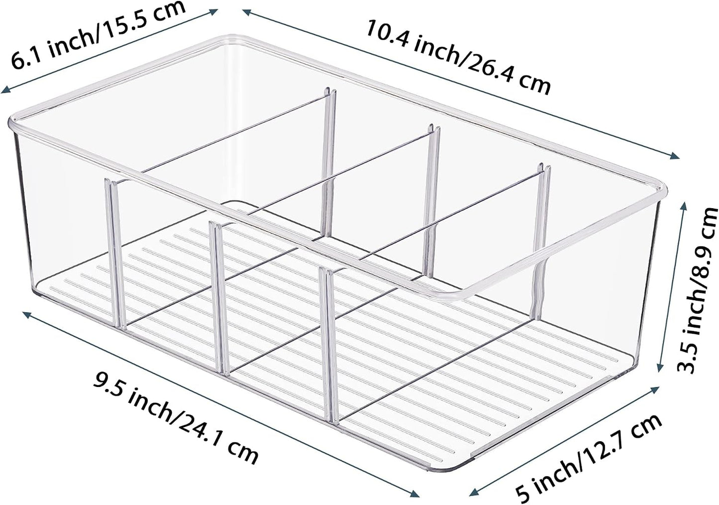 Vtopmart 6 Pack Food Storage Organizer Bins, Clear Plastic Bins for Pantry, Kitchen, Fridge, Cabinet Organization and Storage, 4 Compartment Holder Packets, Snacks, Pouches, Spice Packets