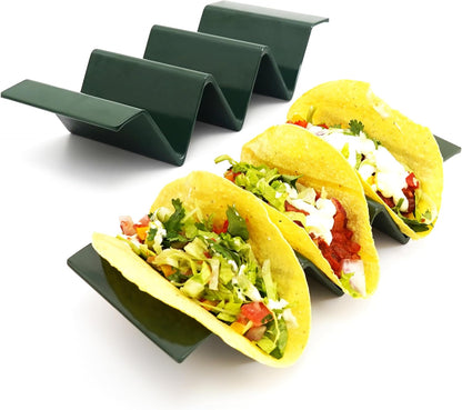 TP Taco Holder Stands, Set of 2 Melamine Large Taco Serving Rack Tray with Handle, Holds 3 Tacos, Dishwasher Safe, Ideal for Taco Night, Party, Home, Fiesta, Talavera Tile