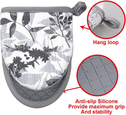 Mini Silicone Oven Mitts, Heat Resistant Kitchen Mittens 2-Pack Set