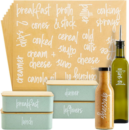 Talented Kitchen 158 Food Container Labels - Durable Waterproof Adhesive - Clear Script Sticker Design for Pantry & Fridge - Freezer Labels & Symbol Stickers - Clear & Black Laminated Paper
