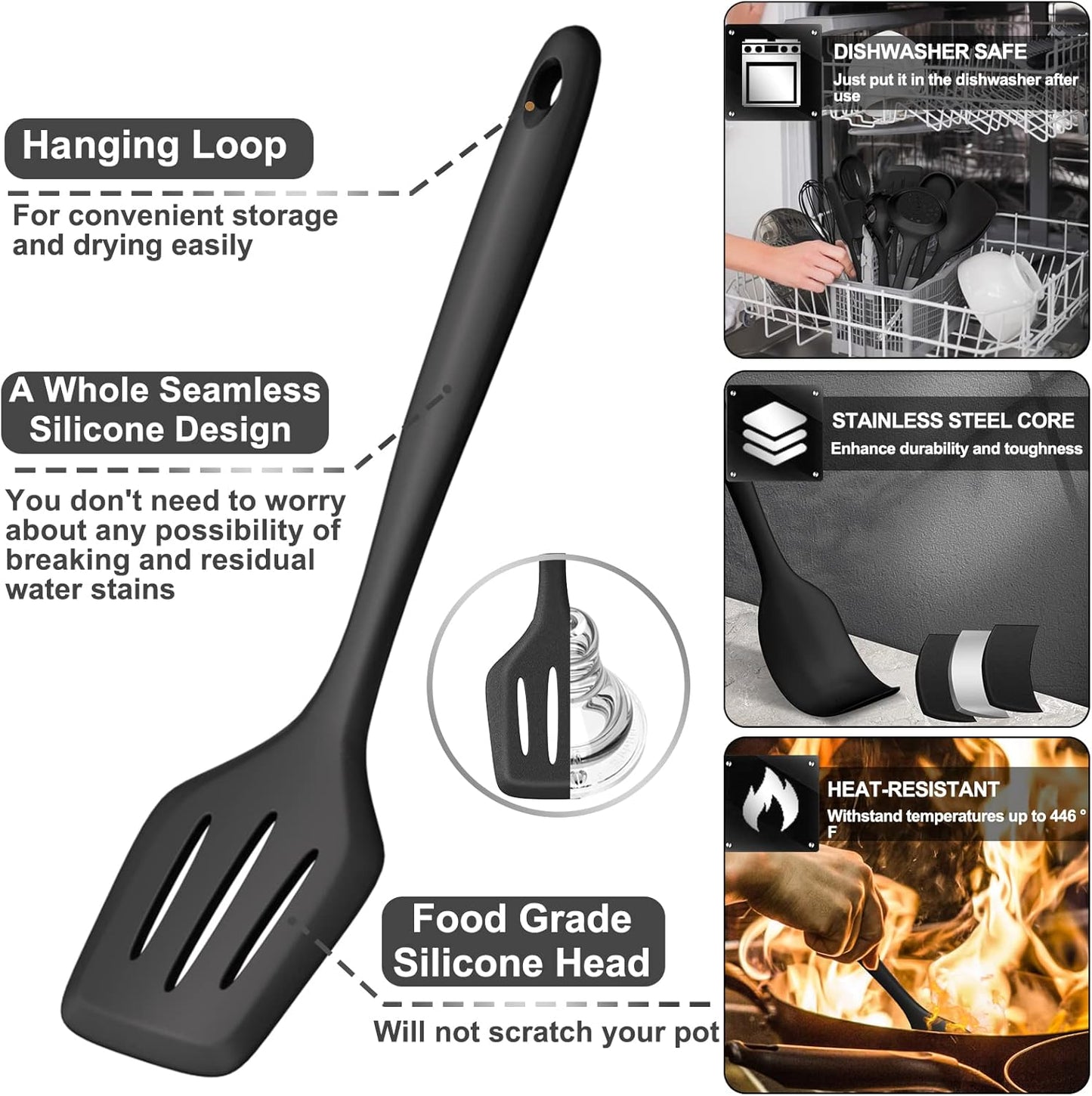 Silicone Kitchen cooking Utensils Set, AIKKIL 43 Pcs Heat Resistant Khaki Cooking Utensils Set, Turner, Tongs, Spoon, Spatula, Kitchen Gadgets Tools Set For Nonstick Cookware(Dishwasher, BPA Free)
