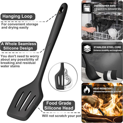 Silicone Kitchen cooking Utensils Set, AIKKIL 43 Pcs Heat Resistant Khaki Cooking Utensils Set, Turner, Tongs, Spoon, Spatula, Kitchen Gadgets Tools Set For Nonstick Cookware(Dishwasher, BPA Free)