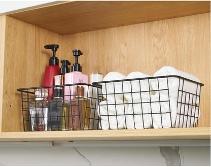 JUNCHU CHERRY Wire Kitchen Storage Basket 3 Packs,Perfect Pantry Organization Accessories Baskets,Laundry Basket,Countertop Organization,Suitable for Kitchen,Bathroom,Bedroom,Tabletop,Stackable,Black