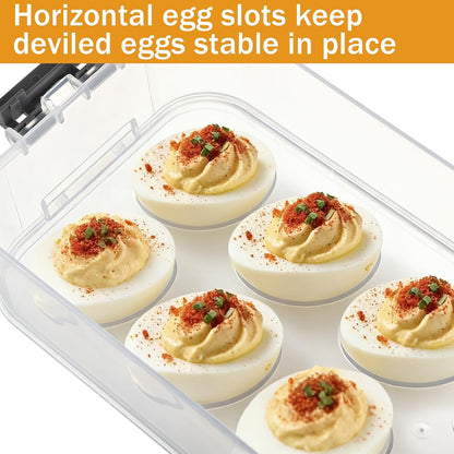 3-Layer Deviled Egg Container with Lid and Handle, Clear Plastic Deviled Egg Carrier for Fridge, Portable Stackable Eggs Holder Platter for Easter Party Picnics Camping Travel