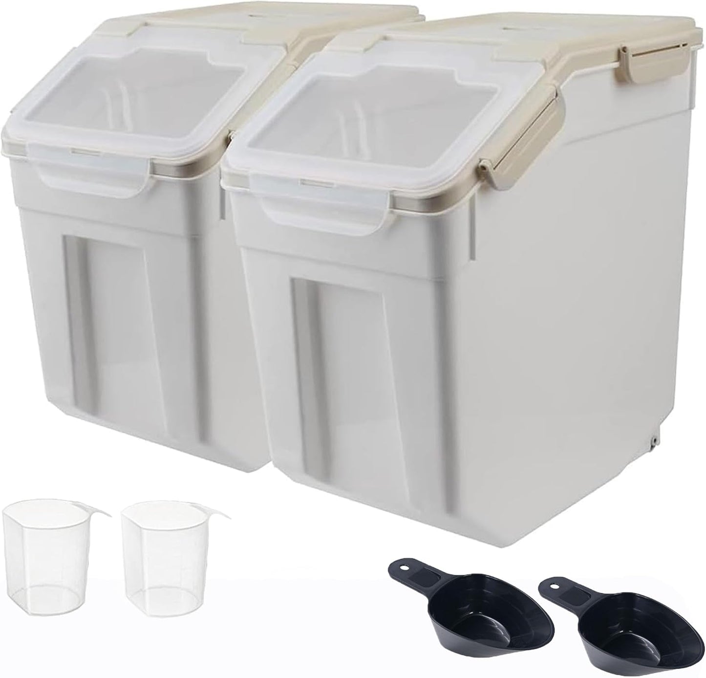 RUIAN 2Pcs Large Flour Storage Container Bin 50Lb Airtight Rice Storage Containers with Wheels Seal Locking Lid, BPA Free with Measuring Cup&Scoop for Flour, Rice, Grain 100LBS Total (Blue)