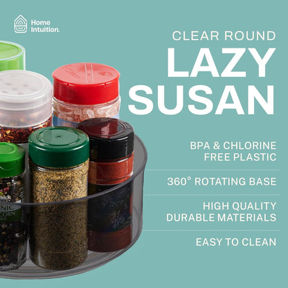 Home Intuition Round Plastic Lazy Susan Turntable Food Storage Container for Kitchen (5 Removable Bin, 2 Pack)
