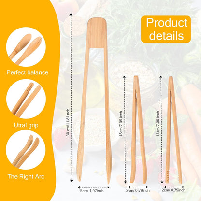 Zopeal 7 and 12 Inch Bamboo Toaster Tongs, Wooden Tongs for Cooking