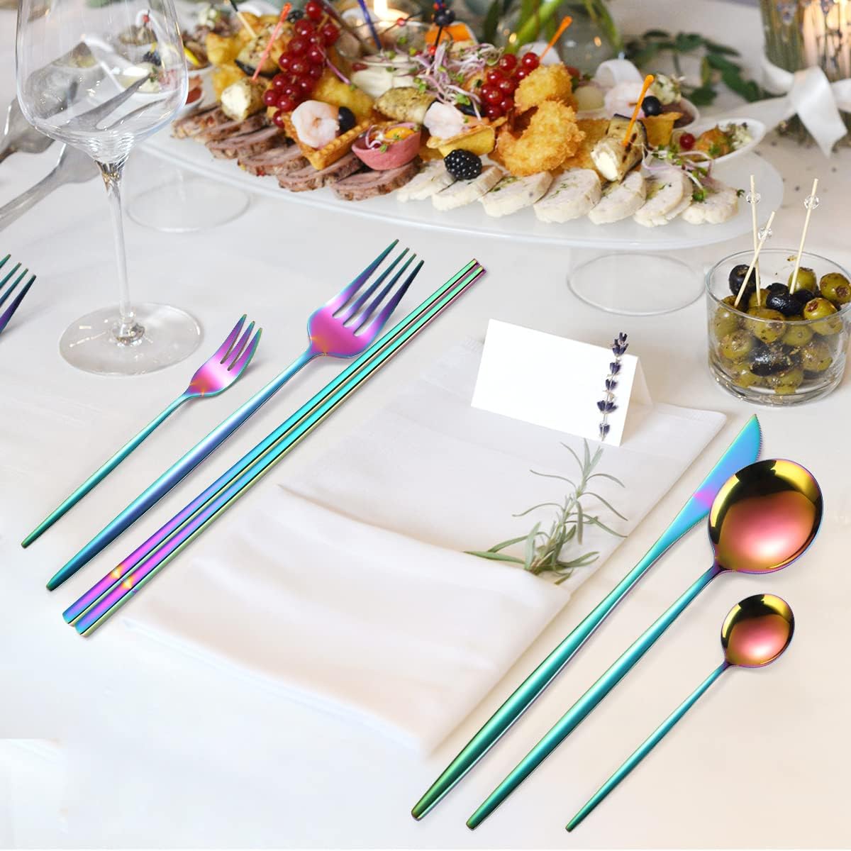 AARAINBOW 8 Pieces Stainless Steel Flatware Set Portable Reusable Cutlery Set Travel Utensils Set Including Chopsticks Knife Fork Spoon Straws Cleaning Brush Dishwasher Safe (Pink Golden)