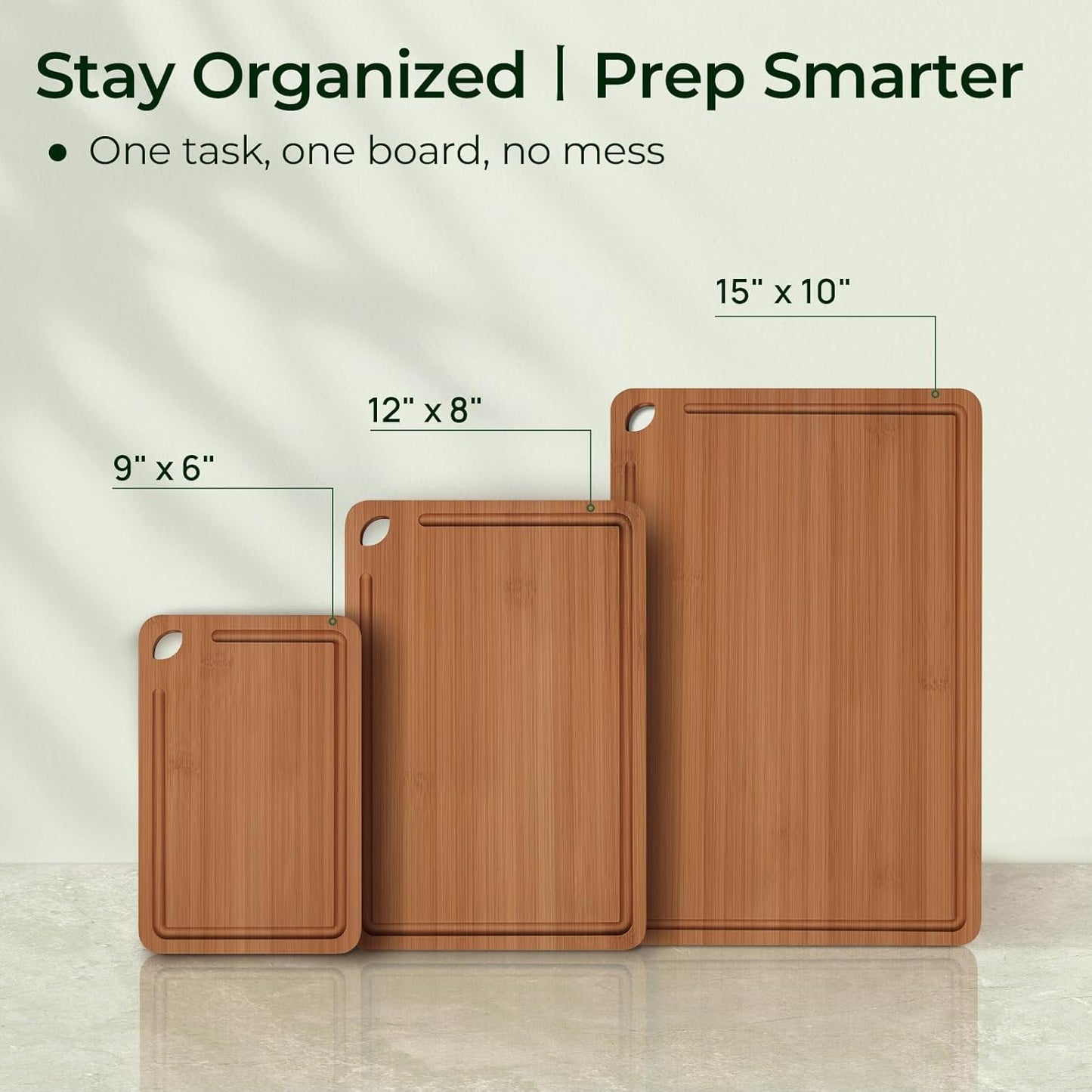 Keechee Wood Cutting Board for Kitchen - Reversible Bamboo Cutting Boards Gift Set of 3 with Juice Groove, Wooden Chopping Board for Meat, Fruit, Vegetables & Cheese (Pre Oiled, Natural)