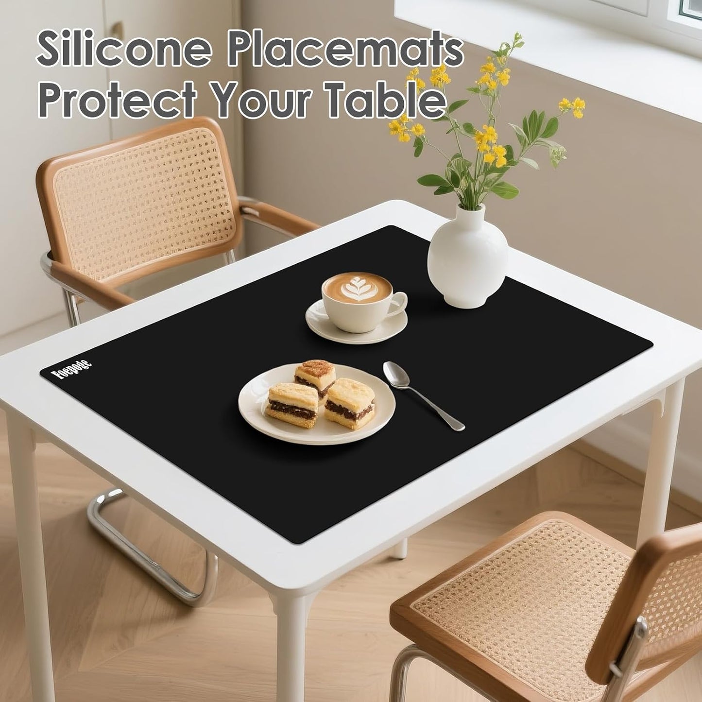 49.2" x 15.7" Large Silicone Mat for Kitchen Counter Protector, Cuttable Silicon Countertop Protector Mat Heat Resistant Mats for Countertop, Cut to Fit Placemat Ship Roll by Foepoge, Black