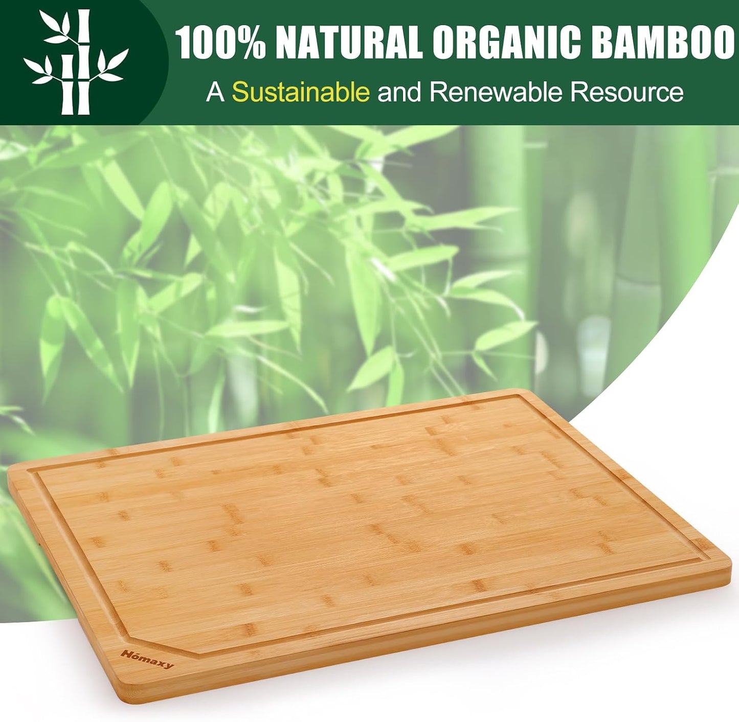 Homaxy Extra Large Bamboo Cutting Boards for Kitchen, 18x12.5" Wood XL Cutting Board with Juice Groove, Butcher Block Wooden Chopping Board for Kitchen, Meat, Cheese, Fruit & Vegetables - Pre Oiled