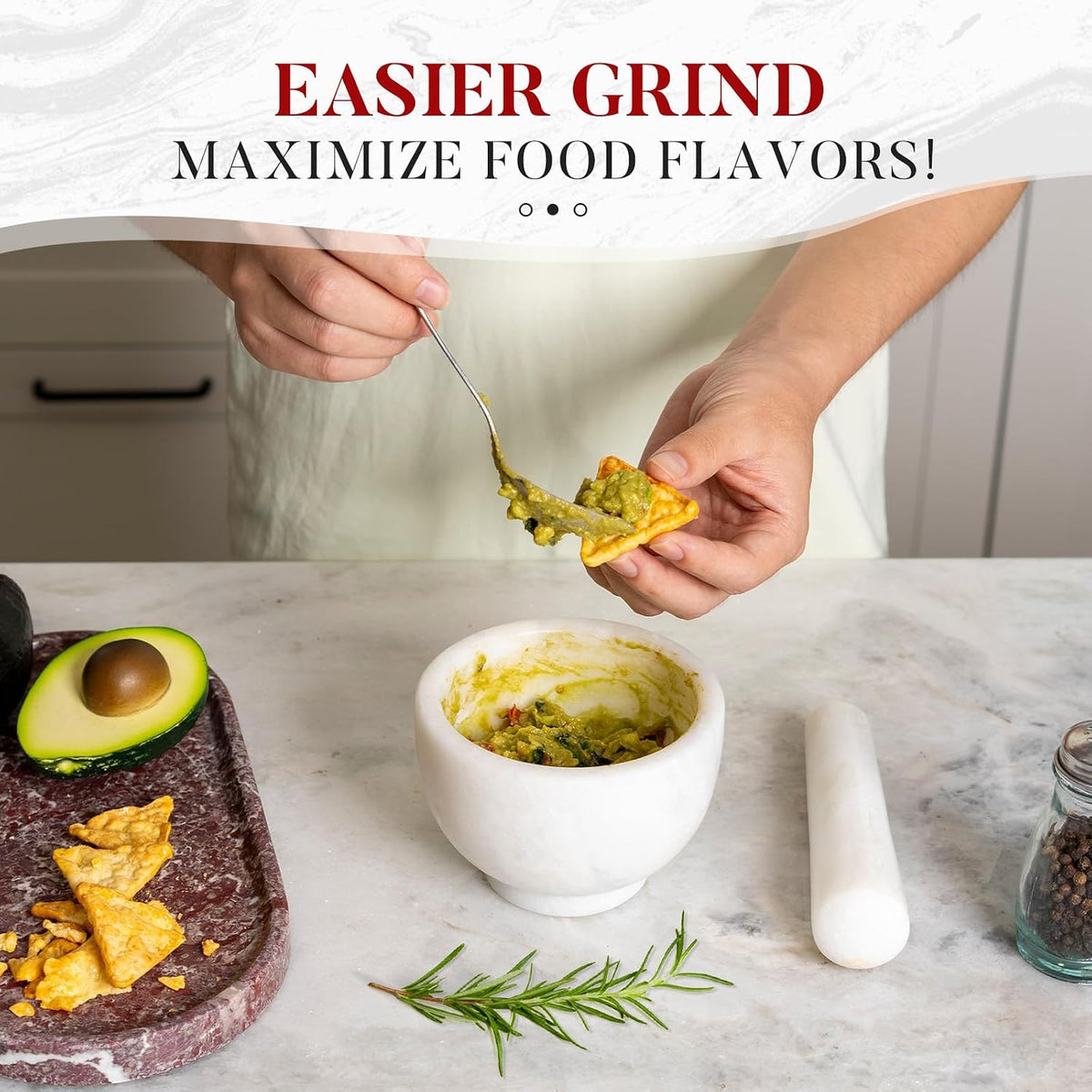Koville Luxury Marble Mortar and Pestle Set, 7"-4cups Grinder Bowl for Guacamole, Salsa, Pill Crusher, Spice, Herb, Garlic, Nut, Heavy Duty Grinder for Kitchen